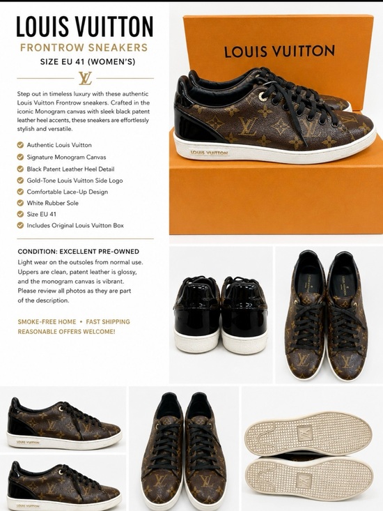 Louis Vuitton Shoes - Women’s Louis Vuitton Brown Monogram Leather Sneakers authentic